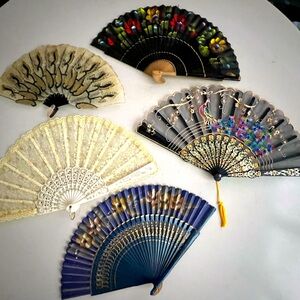 🪭Five 1970s Handheld Fans | WAYANG KULIT | Japanese/Taiwanese/Oriental Vintage